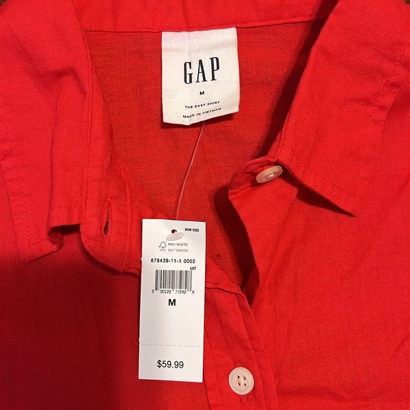 Gap Red Linen Button Up Shirt - Picture 3 of 5
